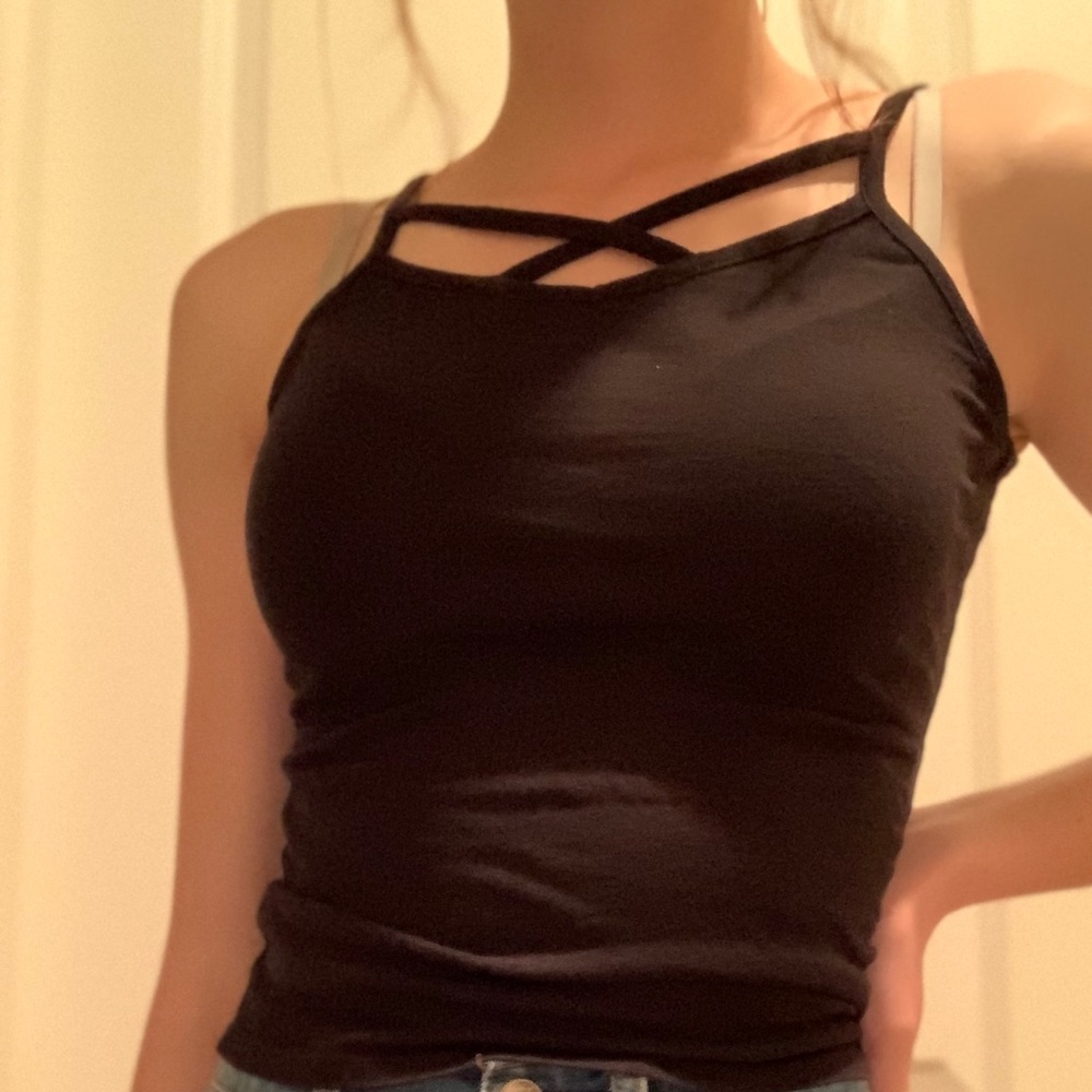Black crisscross tank top